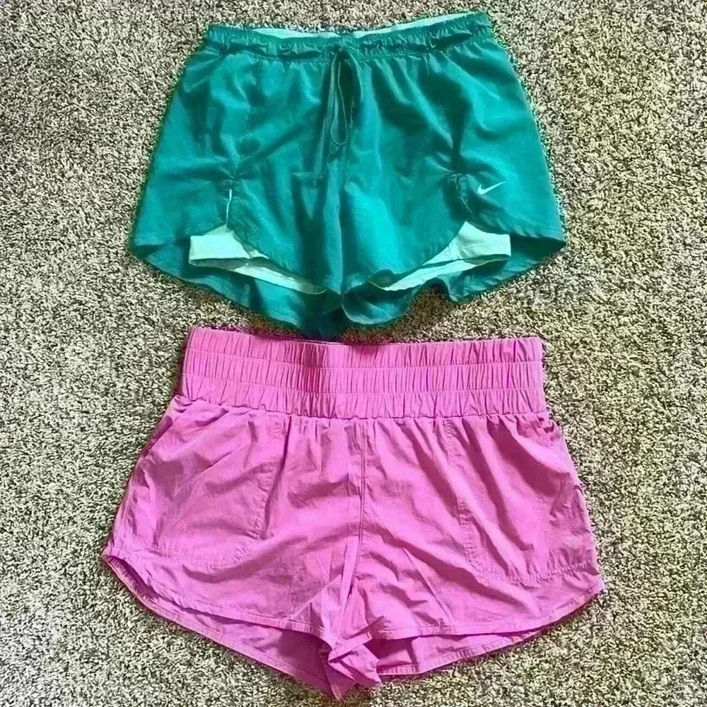 2 pairs Women’s Athletic Shorts-Nike Green Medium, Joylab Pink Large